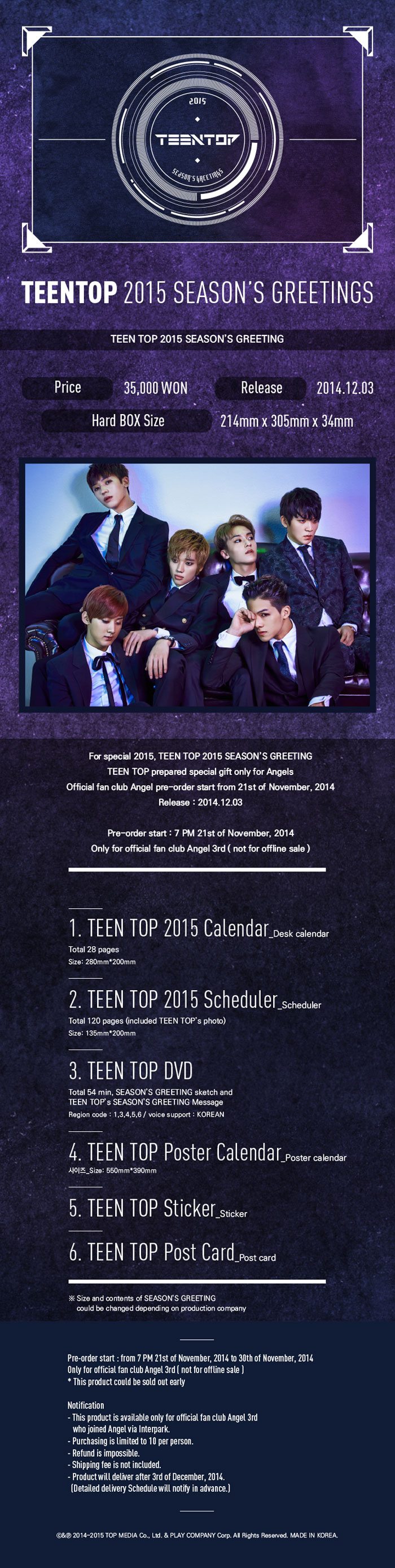 TEEN TOP 2015 SEASON'S GREETING pre-order (for foreigner) | NOL World